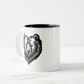 Black and White Bear's Face Ink Drawing ツートーンマグカップ (正面左)