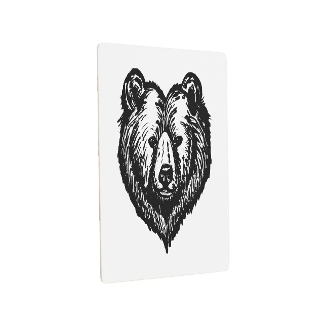 Black and White Bear's Face Ink Drawing メタルプリント (3/4)