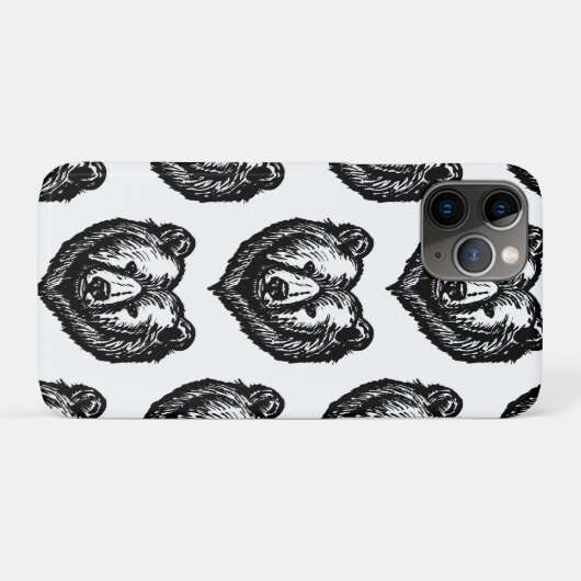 Black and White Bear's Face Ink Drawing Case-Mate iPhoneケース (裏面(横))