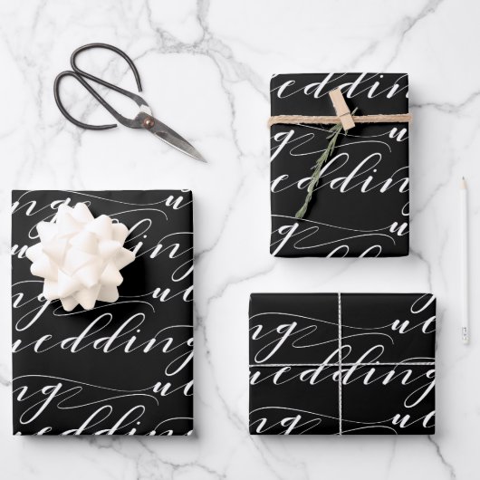 Black And White Beautiful Calligraphy Wedding ラッピングペーパーシート (正面)