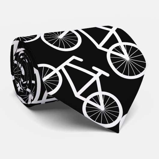 Black and white bicycle print neck tie ネクタイ (ロール)