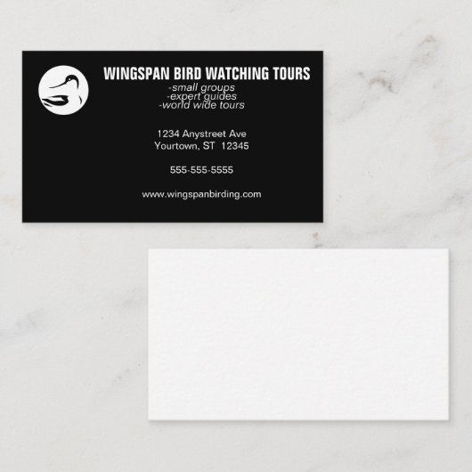 Black and White Bird Watching Wildlife Eco Tourism 名刺 (正面/裏面)
