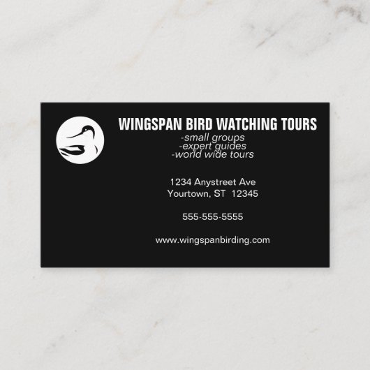 Black and White Bird Watching Wildlife Eco Tourism 名刺 (正面)