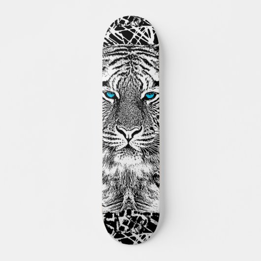 Black And White Blue Eyes Tiger design スケートボード (正面)