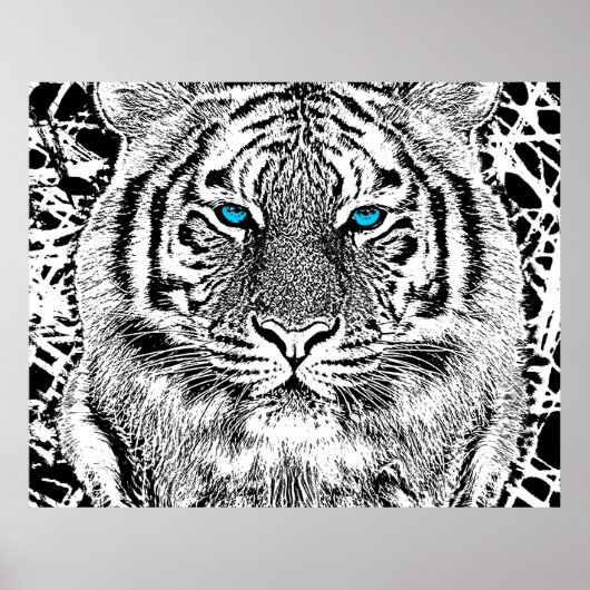 Black And White Blue Eyes Tiger Graphic ポスター (正面)