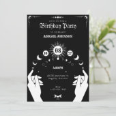 Black and white Boho Moon mystical hand birthday 招待状 (スタンド正面)