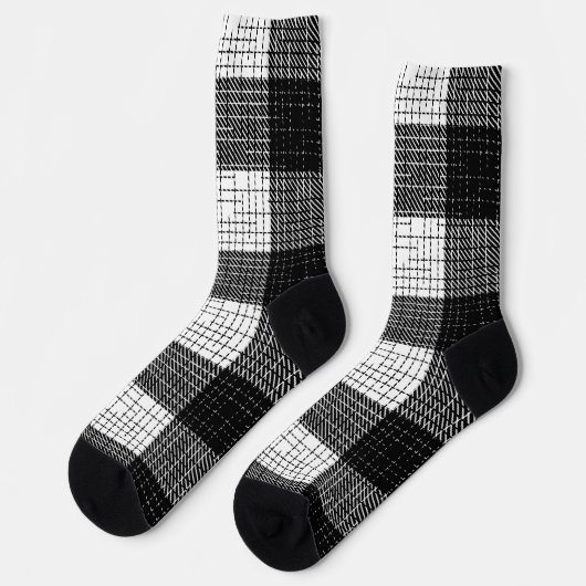 Black and White Bold Checkered Plaid Design  ソックス (左)