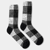 Black and White Bold Checkered Plaid Design  ソックス (右)