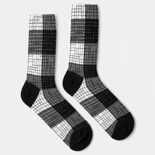 Black and White Bold Checkered Plaid Design  ソックス (右)