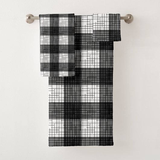 Black and White Bold Checkered Plaid Design バスタオルセット