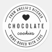 Black and White Bold Heart Home-baked with Love ラウンドシール (正面)