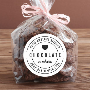 Black and White Bold Heart Home-baked with Love ラウンドシール