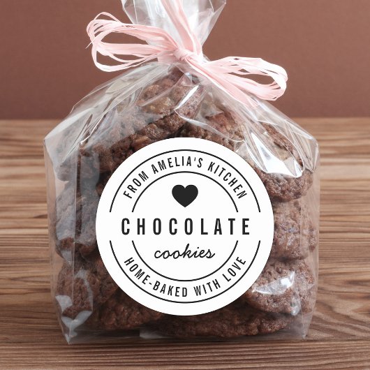 Black and White Bold Heart Home-baked with Love ラウンドシール