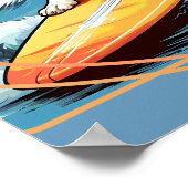 Black and White Border Collie Surfing ポスター (角)