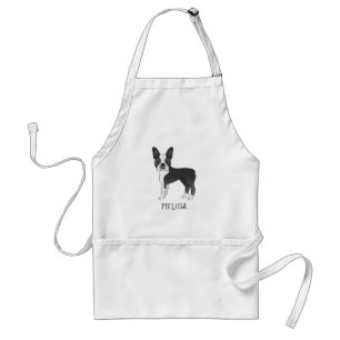 Black And White Boston Terrier Cartoon Dog & Name スタンダードエプロン