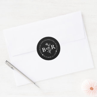 black and white  Botanical Custom  Monogram  ラウンドシール