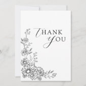Black and White Botanical Daisy Garden Wedding サンキューカード (正面)