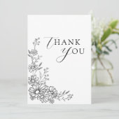 Black and White Botanical Daisy Garden Wedding サンキューカード (スタンド正面)