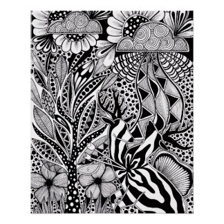 Black and White Botanical Hand-Drawn Art ポスター
