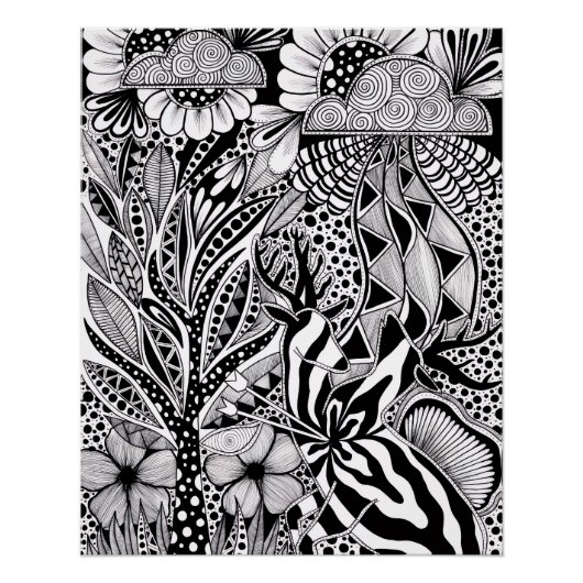 Black and White Botanical Hand-Drawn Art ポスター (正面)