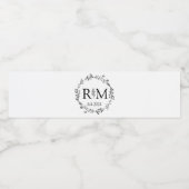  black and white botanical monogram wedding ペットボトルラベル (シングルラベル)