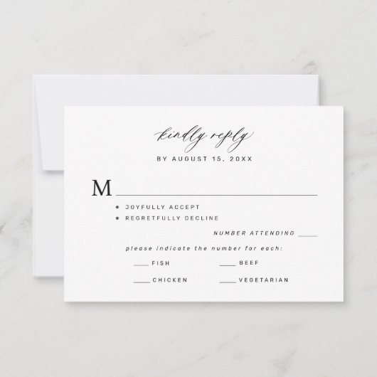 Black and white botanical monogram wedding  出欠カード (裏面)