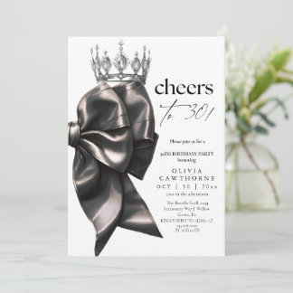 Black and White Bow 30th Birthday Party 招待状