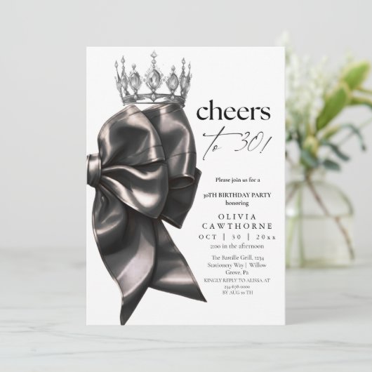 Black and White Bow 30th Birthday Party 招待状 (スタンド正面)