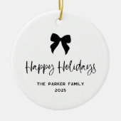 Black and White | Bow and Photo Happy Holidays セラミックオーナメント (正面)
