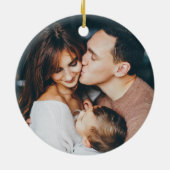 Black and White | Bow and Photo Happy Holidays セラミックオーナメント (裏面)