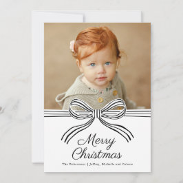 Black and White Bow Flat Christmas Photo Card シーズンカード