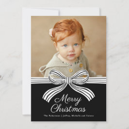 Black and White Bow Flat Christmas Photo Card シーズンカード