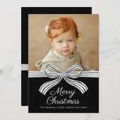 Black and White Bow Flat Christmas Photo Card シーズンカード (正面/裏面)
