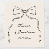 Black and White Bow Hand Drawn Wedding ワインラベル (シングルラベル)