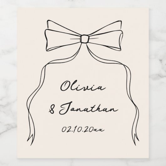Black and White Bow Hand Drawn Wedding ワインラベル (シングルラベル)