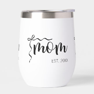 Black and White Bow Script Mom Established Elegant