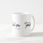 Black and White Bow Script Mom Established Elegant コーヒーマグカップ (正面右)