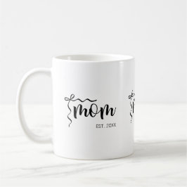 Black and White Bow Script Mom Established Elegant コーヒーマグカップ