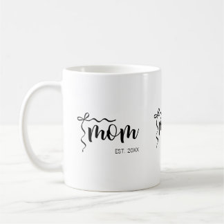 Black and White Bow Script Mom Established Elegant コーヒーマグカップ