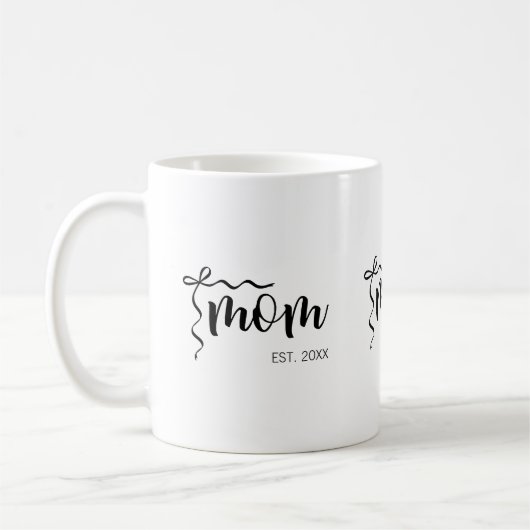 Black and White Bow Script Mom Established Elegant コーヒーマグカップ (左)