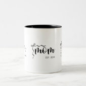 Black and White Bow Script Mom Established Elegant ツートーンマグカップ (中央)