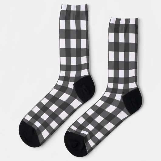 Black and White Buffalo Check Plaid Pattern ソックス (左)