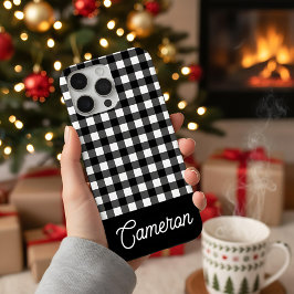 Black and White Buffalo Plaid Custom Name iPhone 16 Pro Maxケース