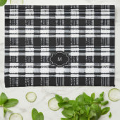 Black and white buffalo plaid monogrammed キッチンタオル (折り畳み)