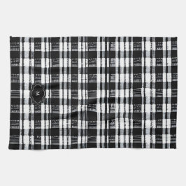 Black and white buffalo plaid monogrammed キッチンタオル