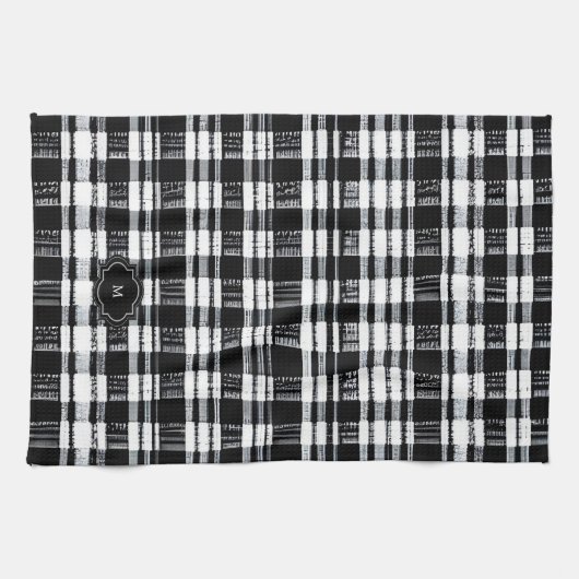 Black and white buffalo plaid monogrammed キッチンタオル (横)
