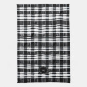 Black and white buffalo plaid monogrammed キッチンタオル (縦)