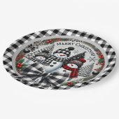 Black And White Buffalo Plaid Snowmen Paper Plate ペーパープレート (アングル)