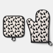 Black And White Bunny Pattern For Easter 鍋つかみ&鍋敷きセット (正面)