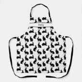 Black And White Bunny Pattern With Custom Name エプロン (正面)